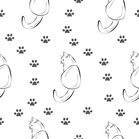 Cat, paw seamless pattern, outline sketch print 3206691 Vector Art at Vecteezy