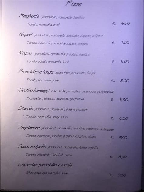 Menu Da Ristorante La Grotta Toscana Firenze