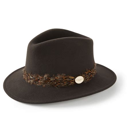 Hicks And Brown Suffolk Fedora Hat Pheasant Feather Wrap In Dark Brown