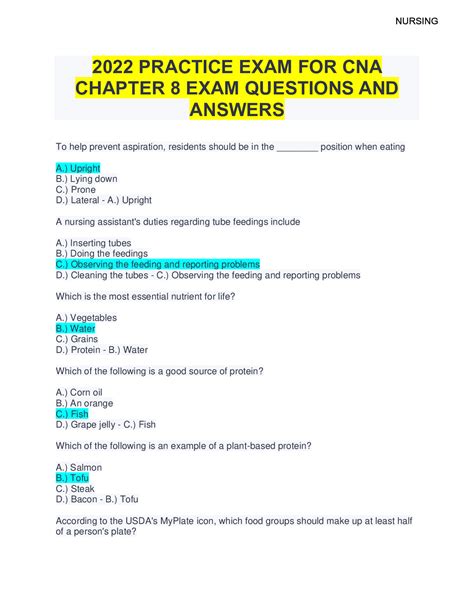 Practice Exam For Cna Chapter Exam Questions And Answers