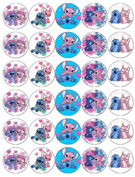 30 Stitch And Angel Edible Wafer Paper Cupcake Toppers Wafer Paper