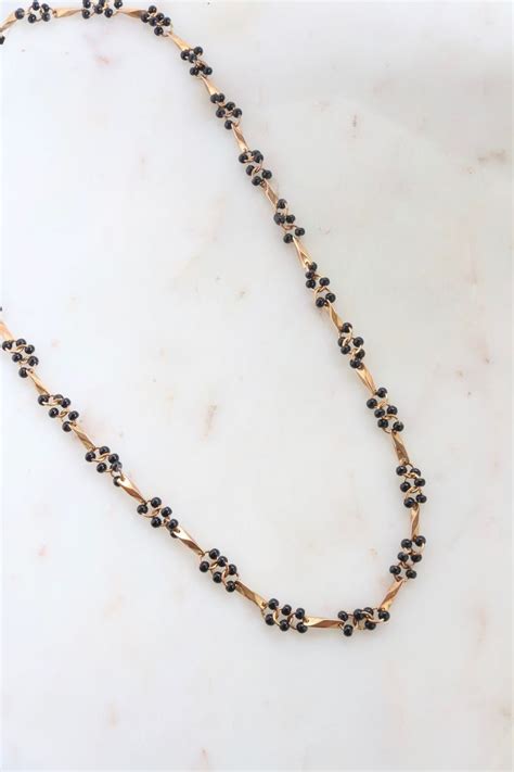 Vintage Black Bead Gold Necklace Etsy In Black Beads