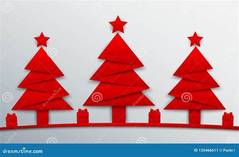 Origami Christmas Tree with Red Star and Gifts Stock Illustration ...