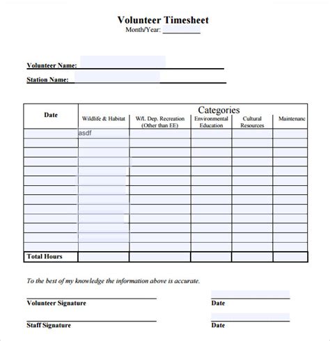 Making The Most Of Your Volunteer Time Sheet Free Sample Example