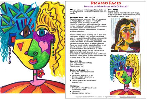 Picasso Faces On White Paper Portrait Drawing In Oil Pastel Art Lesson Christian Art Lessons