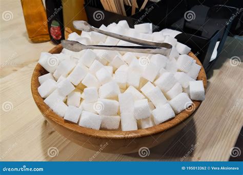 Sugar Cubes In Wooden Bowl On Table Stock Photo Image Of Texture