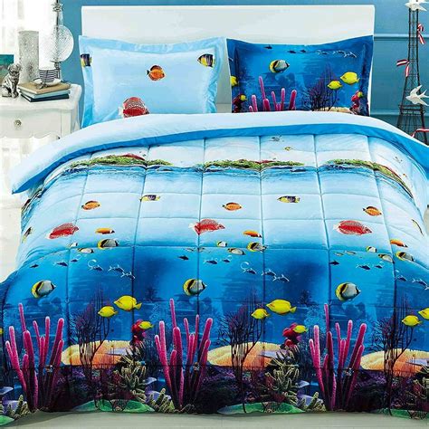 Tropical Fish 3d Beach Theme Colorful Queen Comforter Set 3 Piece Bed