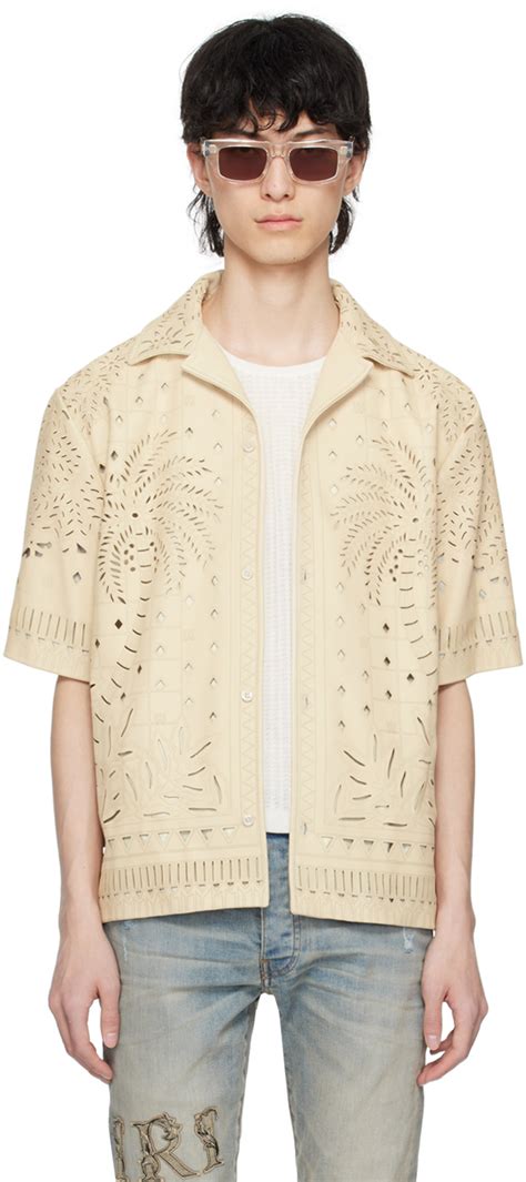 Chemise blanc cassé en cuir à motif de palmiers Amiri en solde