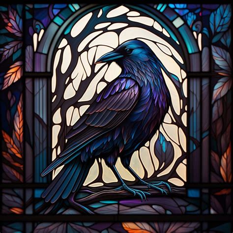 Crow Stained Glass Design For Tumbler Sublimation T Shirt Design Wall