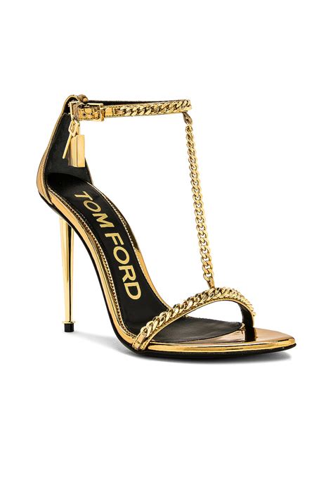 Tom Ford Mirror Padlock Chain Pointy Naked Sandal In Gold Fwrd