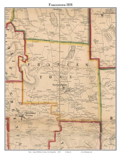 Francestown 1858 Old Town Map With Homeowner Names New Etsy Wall Maps Town Map Map