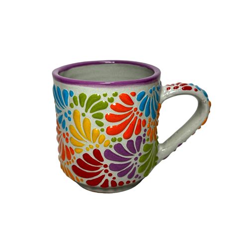 Taza Recta Estandar Fondo Blanco Multicolor Mik Talavera Y Artesanias