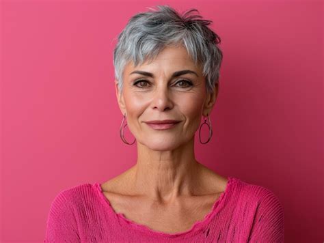 Premium Photo | A woman with gray hair and a pink shirt