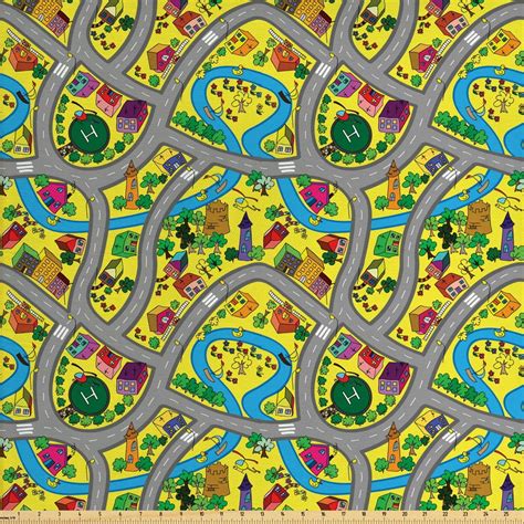 Car Race Track Fabric by The Yard, Abstract Roadway Activity ...