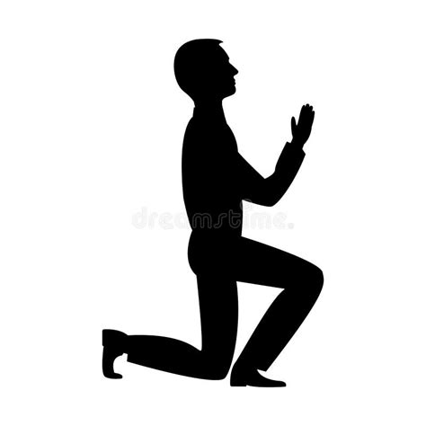 Man On His Knees Prays With Hands Up Black Silhouette Vector