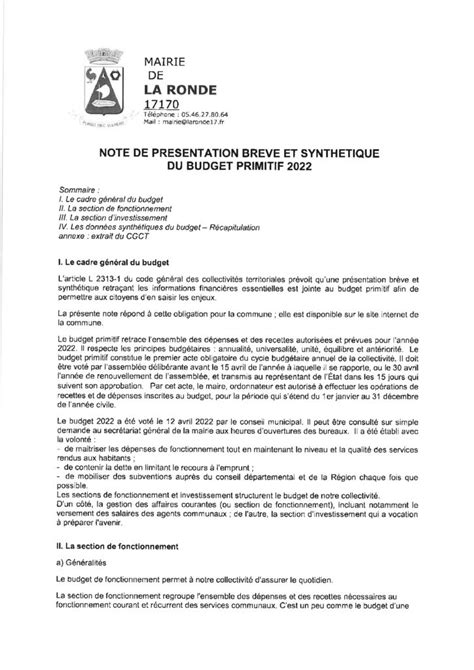 Compte Administratif Budget Primitif La Ronde