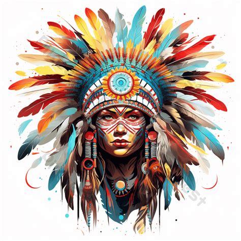 Native American Indian Watercolor Profile Portrait Png Images Psd