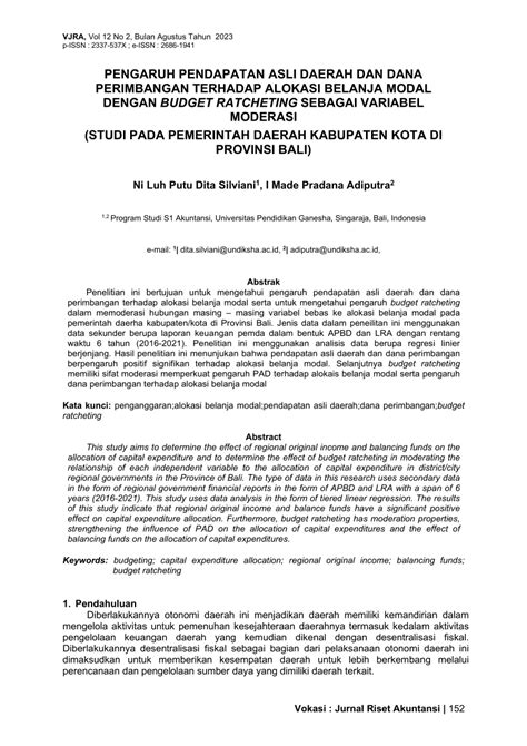 Pdf Pengaruh Pendapatan Asli Daerah Dan Dana Perimbangan Terhadap