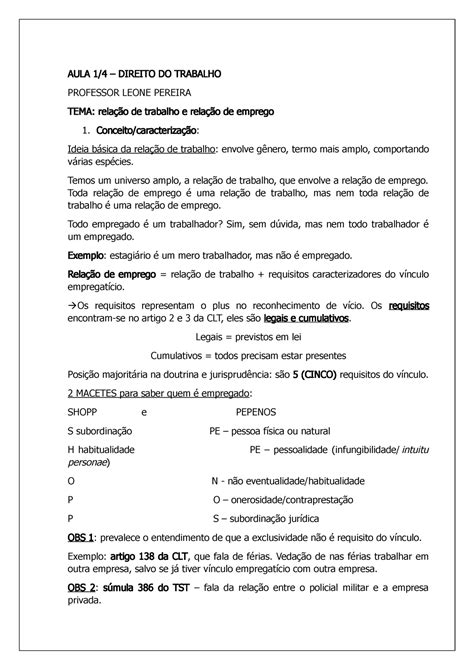 Direito Do Trabalho Mat Ria Oab Aula Direito Do Trabalho Professor