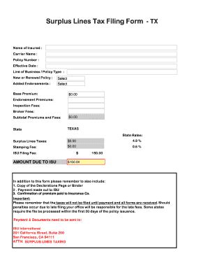 Fillable Online Surplus Lines Tax Filing Form Tom Stewart Insurance