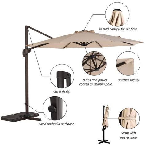 Casainc 79 Ft Champagne Crank Cantilever Patio Umbrella With Base In