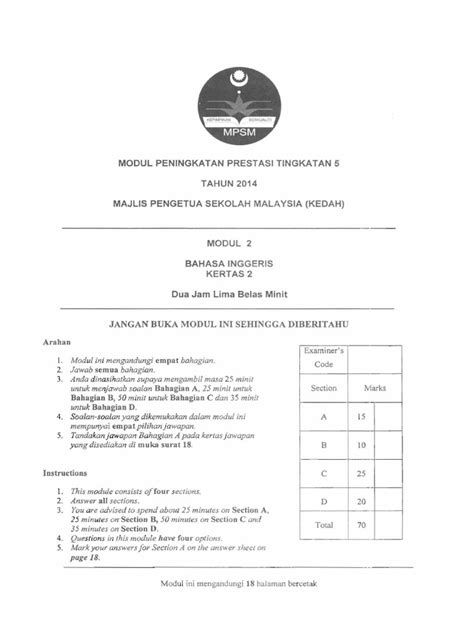 Pdf Trial Kedah Spm Bahasa Inggeris K Dan Skema Scan