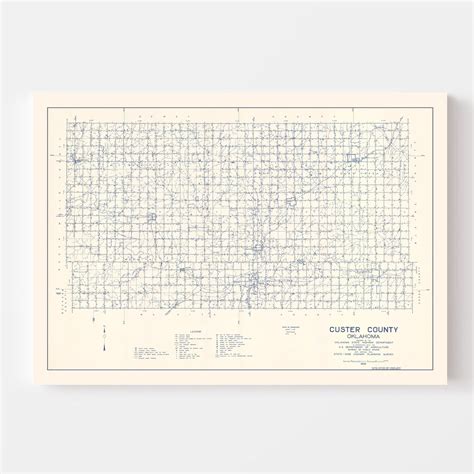 Vintage Map of Custer County, Oklahoma 1936 by Ted's Vintage Art