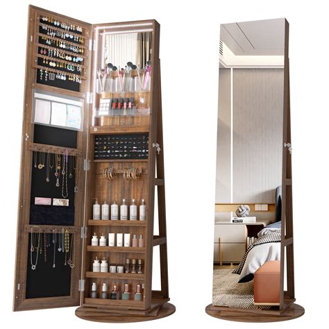 Lvsomt Swivel Jewelry Cabinet Mirror Jewelry Armoire Organizer