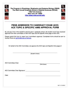 Fillable Online Pbsb Med Cornell PBSB ADMISSION TO CANDIDACY EXAM ACE