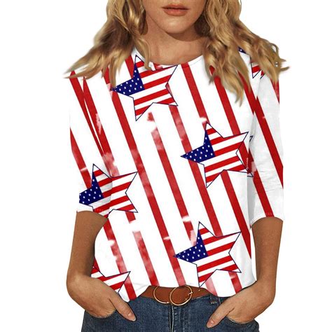 Purjkpu American Flag T Shirt For Women Independence Day 4th Of July Shirts 2024 Trendy 34