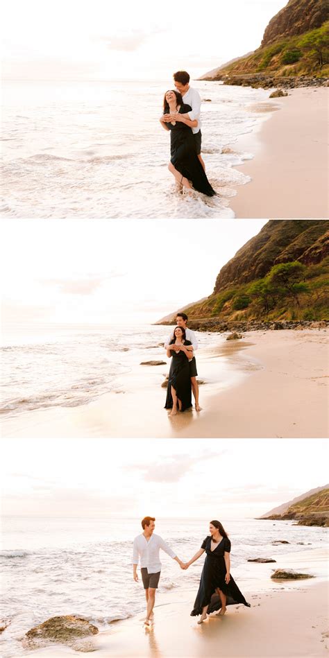 Sunset Proposal At Makua Beach With Ukulele Player Oahu Engagement