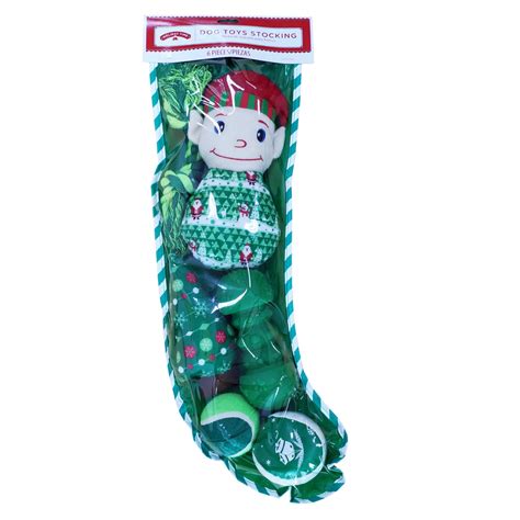 Holiday Time Dog Toys Stocking Green 6 Pieces