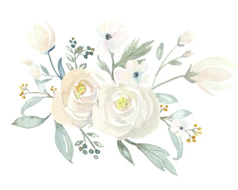 White Floral Watercolor Collection White Wedding Clip Art Etsy UK