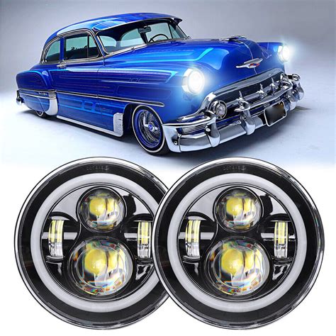 Pair 7 Round Led Headlights With Halo Drl For Chevrolet 53 1957 Bel