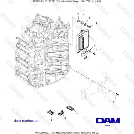 Mercury V 135 Optimax Montaje PCM número de serie 1B490866 y superior