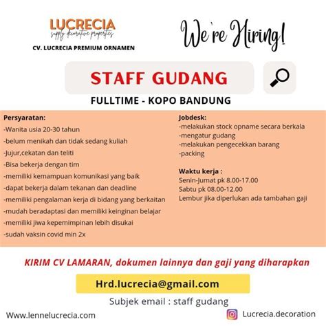 Lowongan Kerja Staff Gudang Admin Onlineshop Di Lucrecia