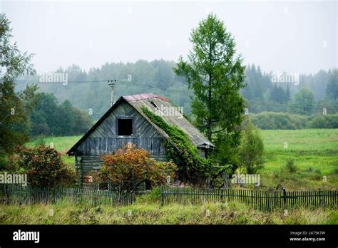 Old Abandoned Old Wooden House Without Windows With A Partially Missing