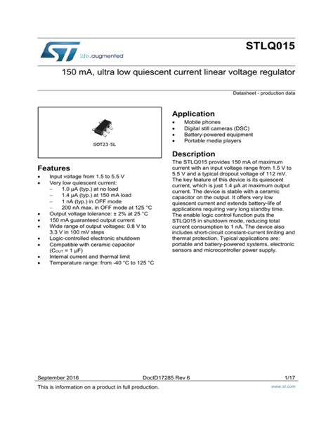 150 MA Ultra Low Quiescent Current Linear Voltage Regulator