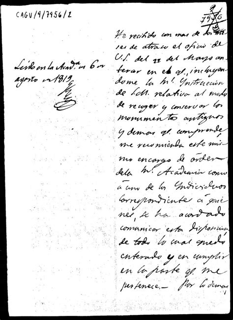 Minuta De Oficio De Acuse De Recibo De Una Carta Dirigida A Fidel Fita