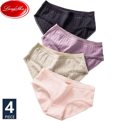 Langsha 4pcs Panties Womens Cotton Underwear Briefs Soft Breathable