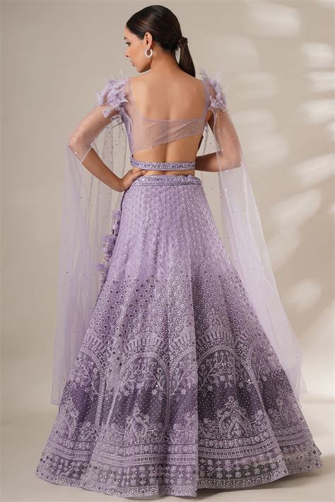 Lavender Net Mirror Embroidered Wedding Lehenga Set By Chaashni By