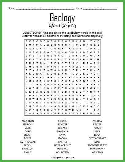 Geology Word Search