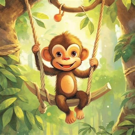 Premium AI Image | A cartoon monkey on a swing