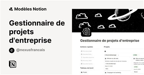 Modèle Gestionnaire de projets d entreprise Marketplace Notion