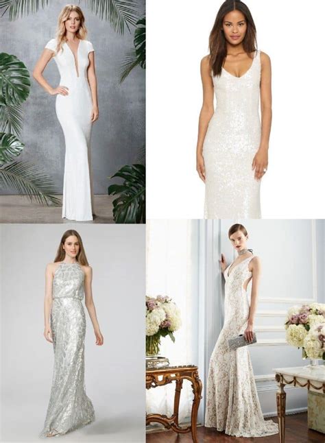 Long White Sequin Gowns For Weddings Vow Renewals Or Engagement