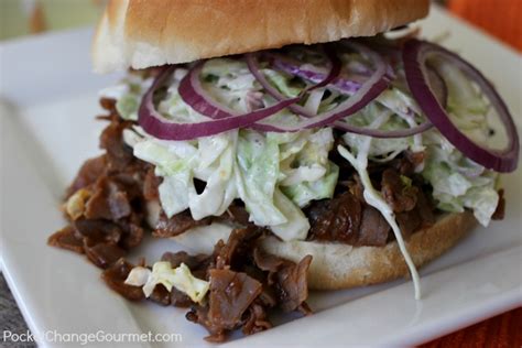 Chopped Barbecue Beef Sandwich with Creamy Coleslaw Dressing - Pocket Change Gourmet