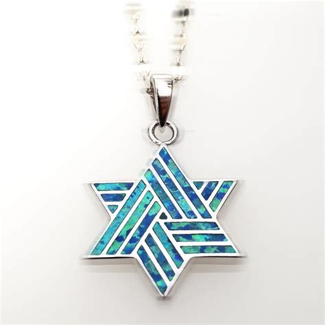 Jewish Jewelry-Sterling Silver And Opal Jewish Star Necklace