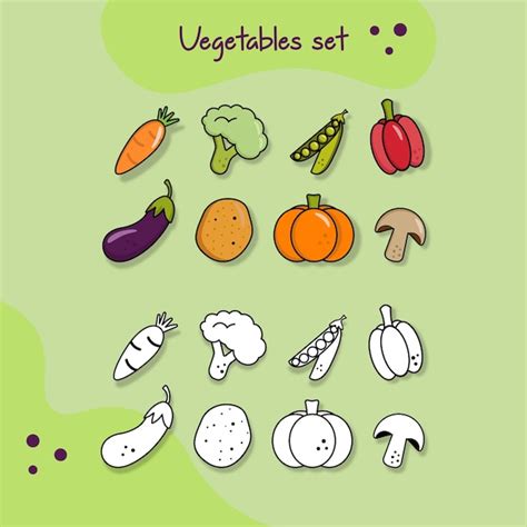 Conjunto De Iconos De Verduras Vector Premium