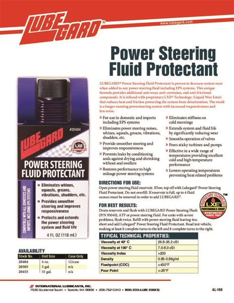 Power Steering Fluid Protectant Lubegard