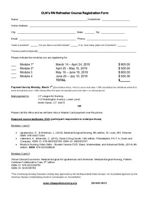 Fillable Online Cln S Rn Refresher Course Registration Form Fax Email